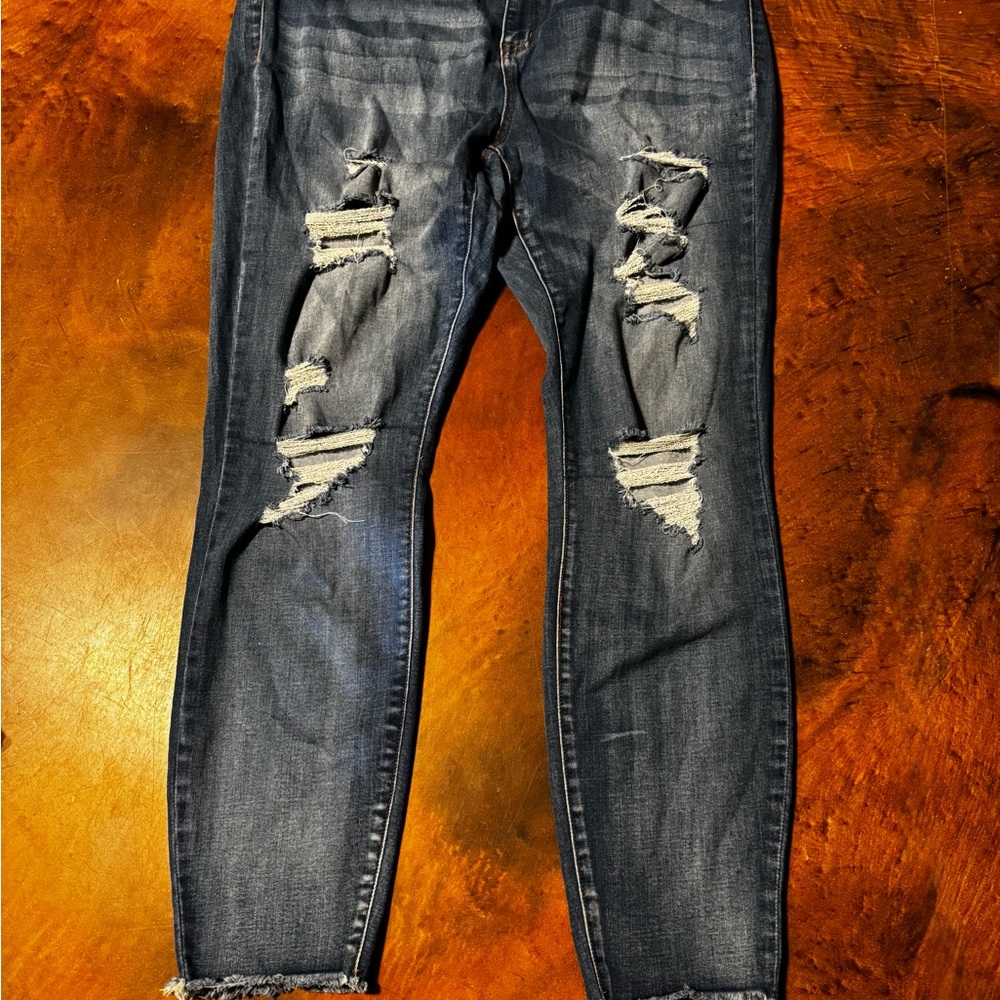 Refuge Dark Blue Distressed Skinny Jeans